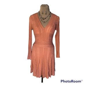 BCBG MaxAzria Women’s Kinley Long Sleeve V-neck Dress in Sepia Rose size S.